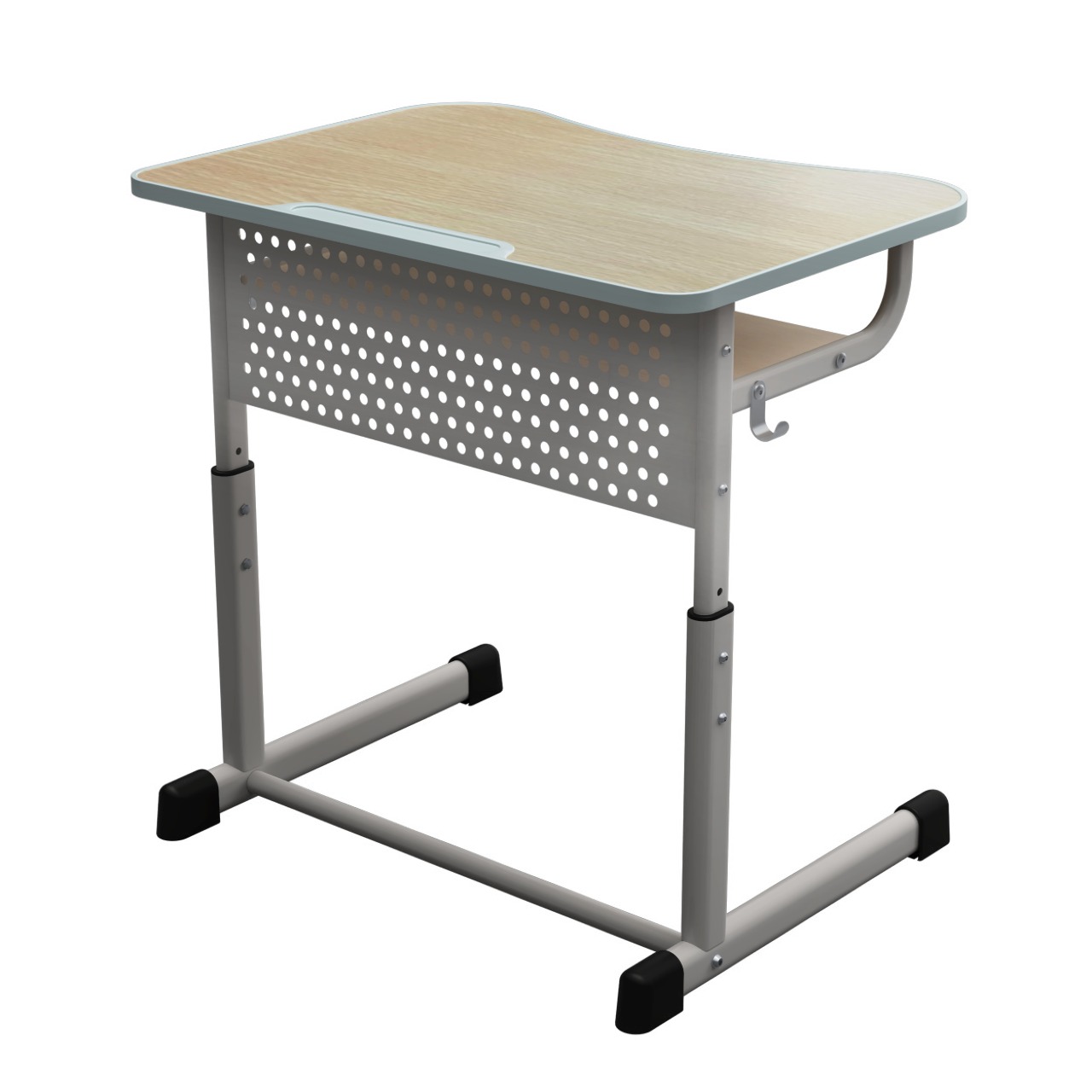 Стіл 1-місний з поліуретановою кромкою сірого кольору, гачком та перфорованим металевим екраном, 700х500х640-820мм, №4-7, АНШАР ГРУП (67768)